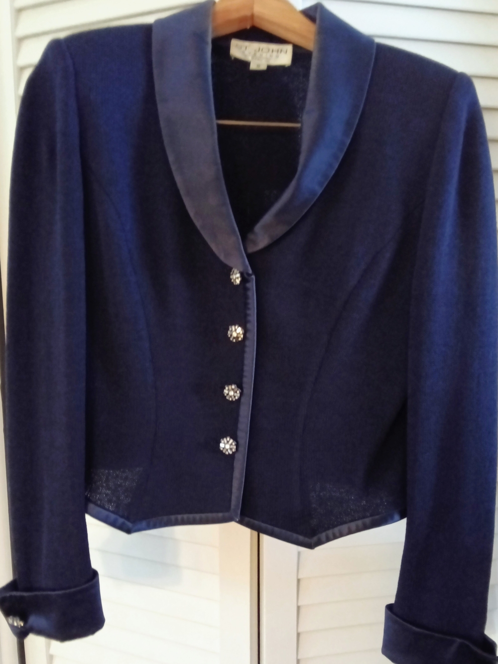 St. John Collection Deep Navy Satin-Trim Wool Blazer